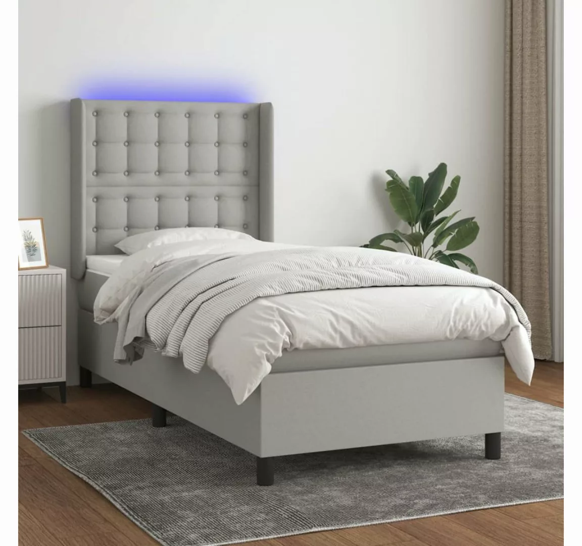 vidaXL Boxspringbett Boxspringbett mit Matratze LED Hellgrau 100x200 cm Sto günstig online kaufen