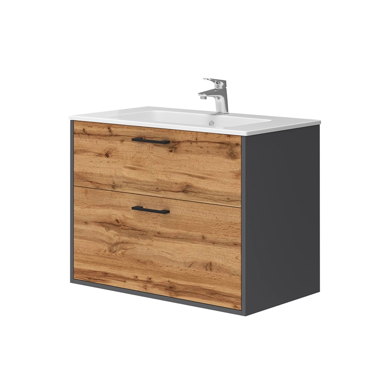 Vicco Badmöbel-Set Lanco Anthrazit/Goldkraft Eiche 80 x 62 cm mit Waschbeck günstig online kaufen