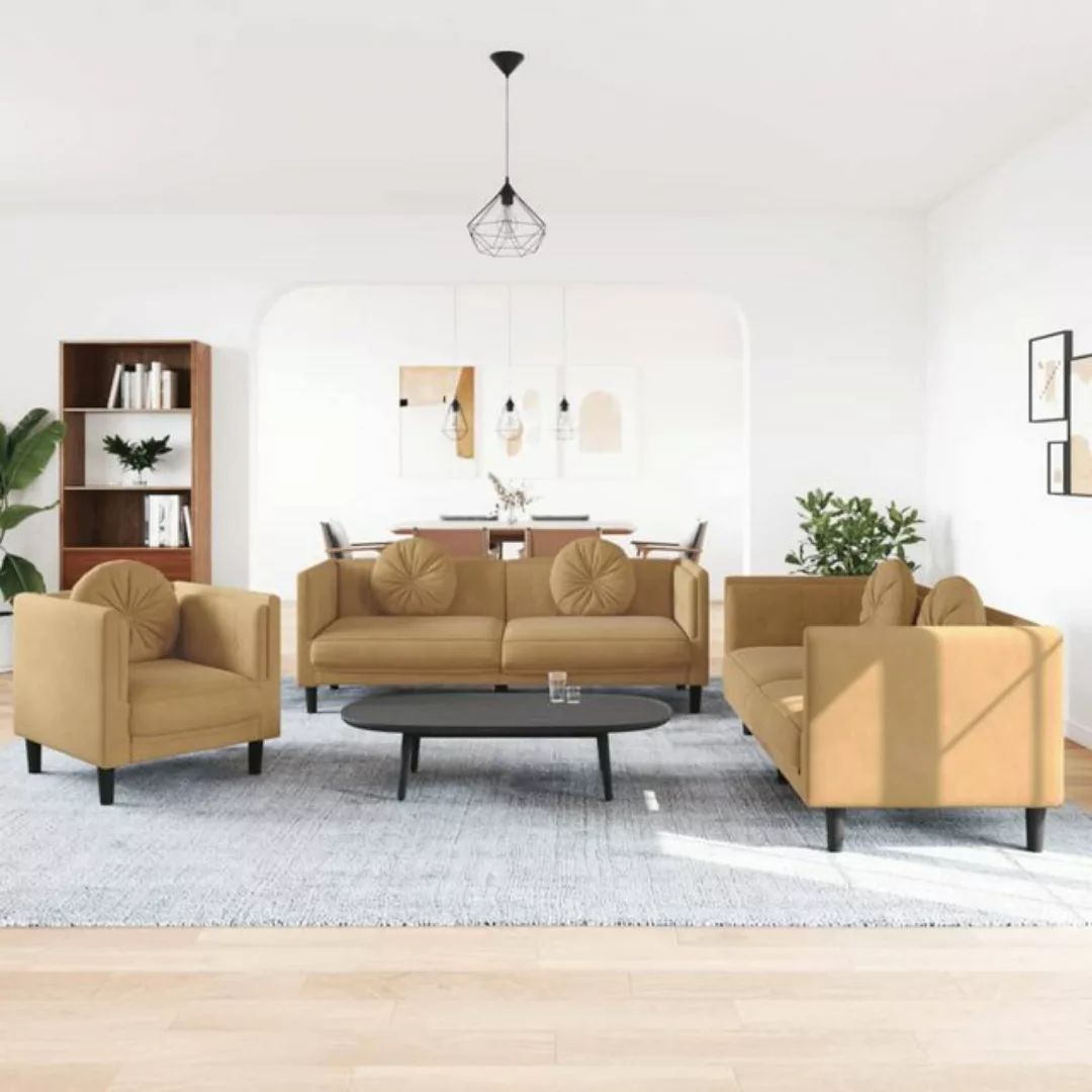 vidaXL Sofa Sofagarnitur Set mit Kissen Samt, 3-tlg., Braun günstig online kaufen