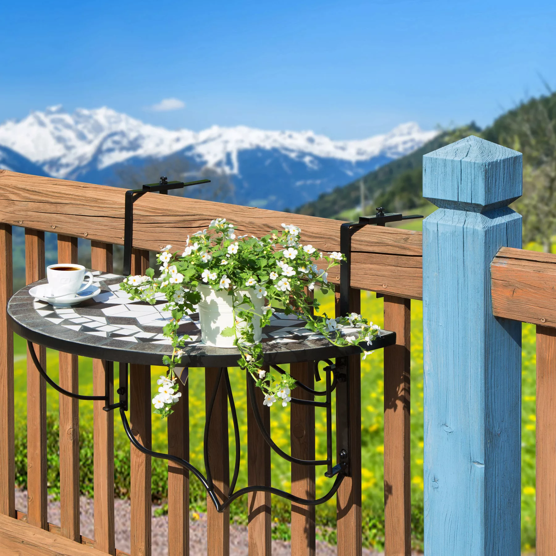 Balkontisch zum Einhängen mit Mosaikmuster klappbar 75x65x62cm - schwarz/we günstig online kaufen