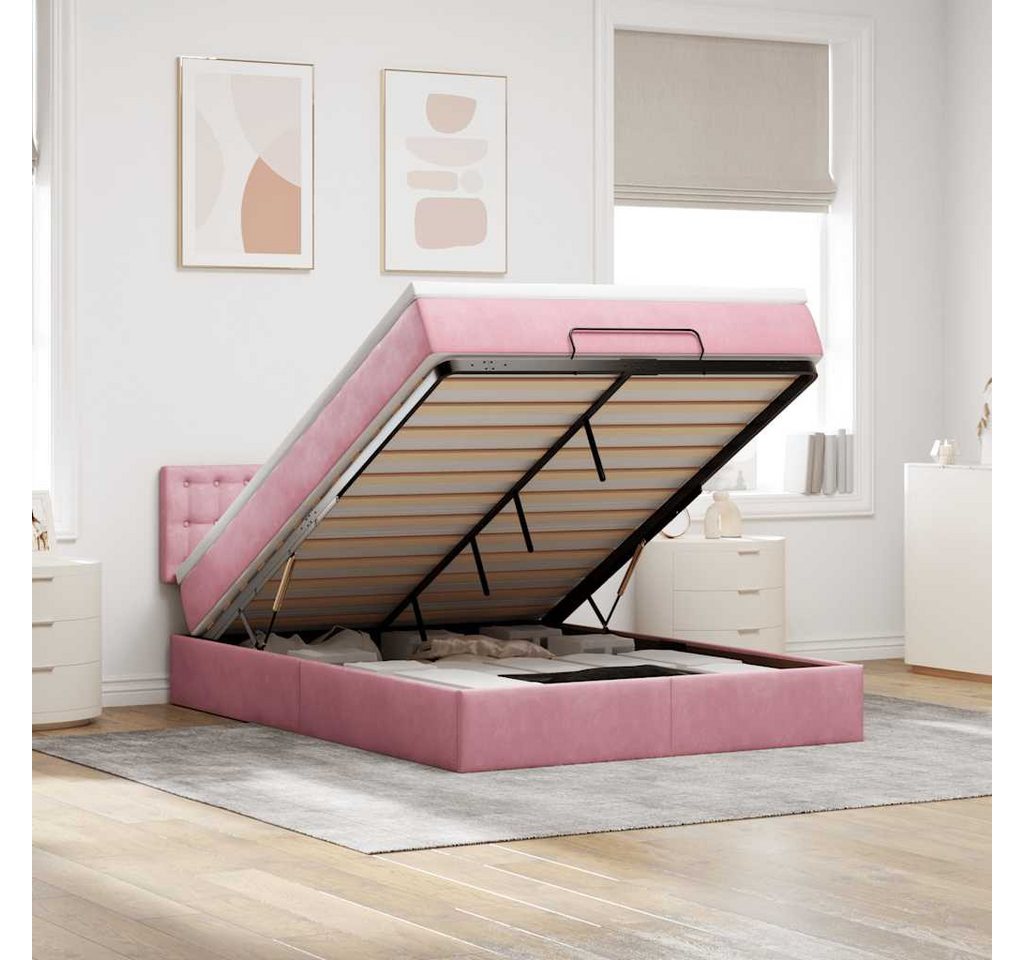 vidaXL Bett, Ottoman-Bett mit Matratze & LEDs Rosa 140x200 cm Samt günstig online kaufen