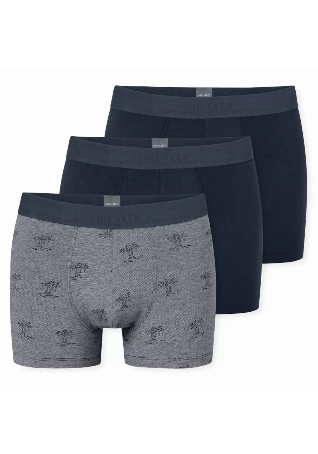 Schiesser 3-er Set Trunks Dunkelblau & Gestreift mit Motiv günstig online kaufen