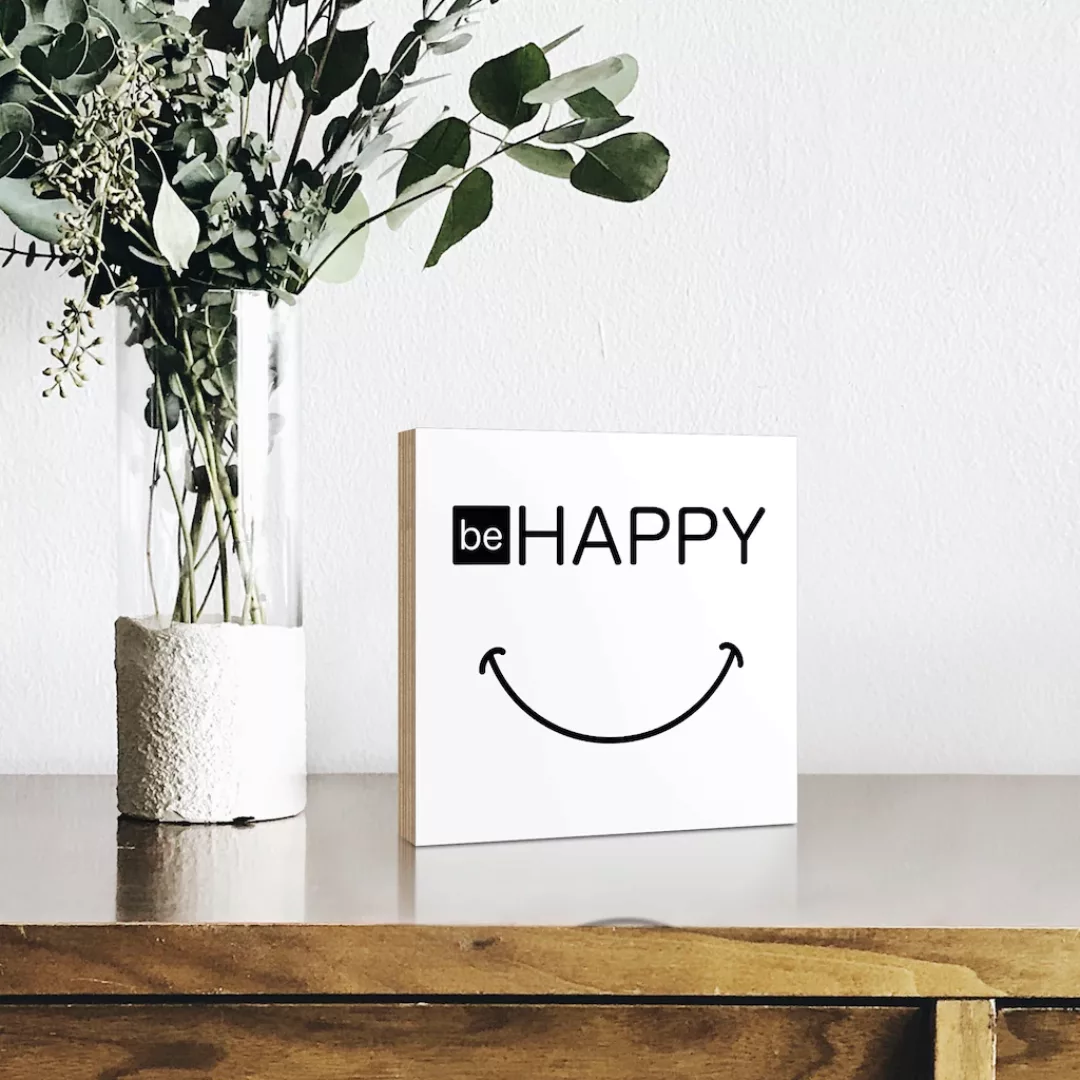 Artland Holzbild "Be happy - Sei glücklich", Sprüche & Texte, (1 St.) günstig online kaufen