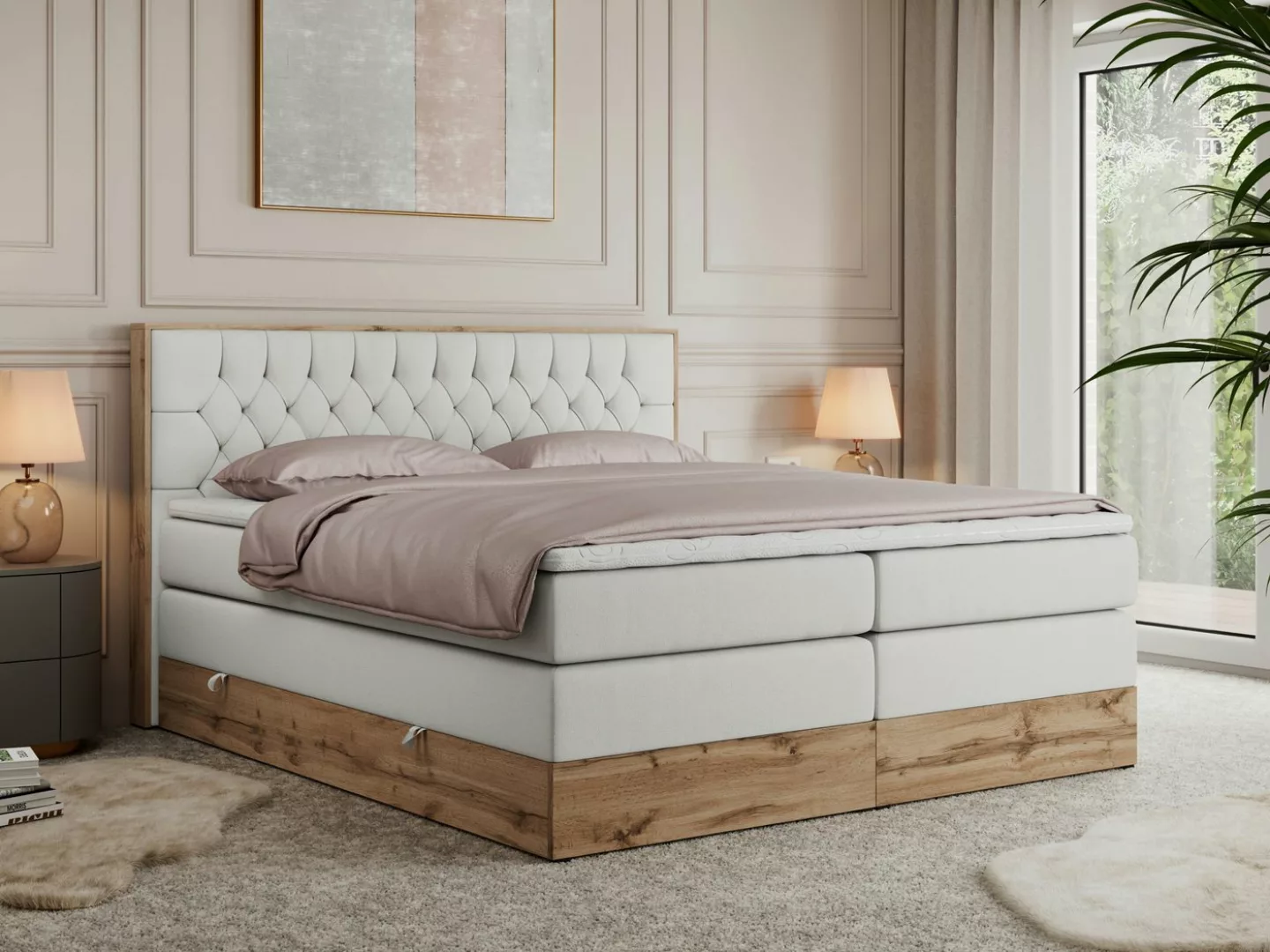 MKS MÖBEL Boxspringbett AMORE KING (Set, Holzrahmen in Eiche-Optik, Topper günstig online kaufen