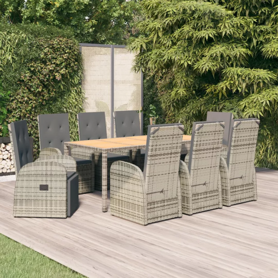 Vidaxl 9-tlg. Garten-essgruppe Mit Kissen Grau Poly Rattan günstig online kaufen