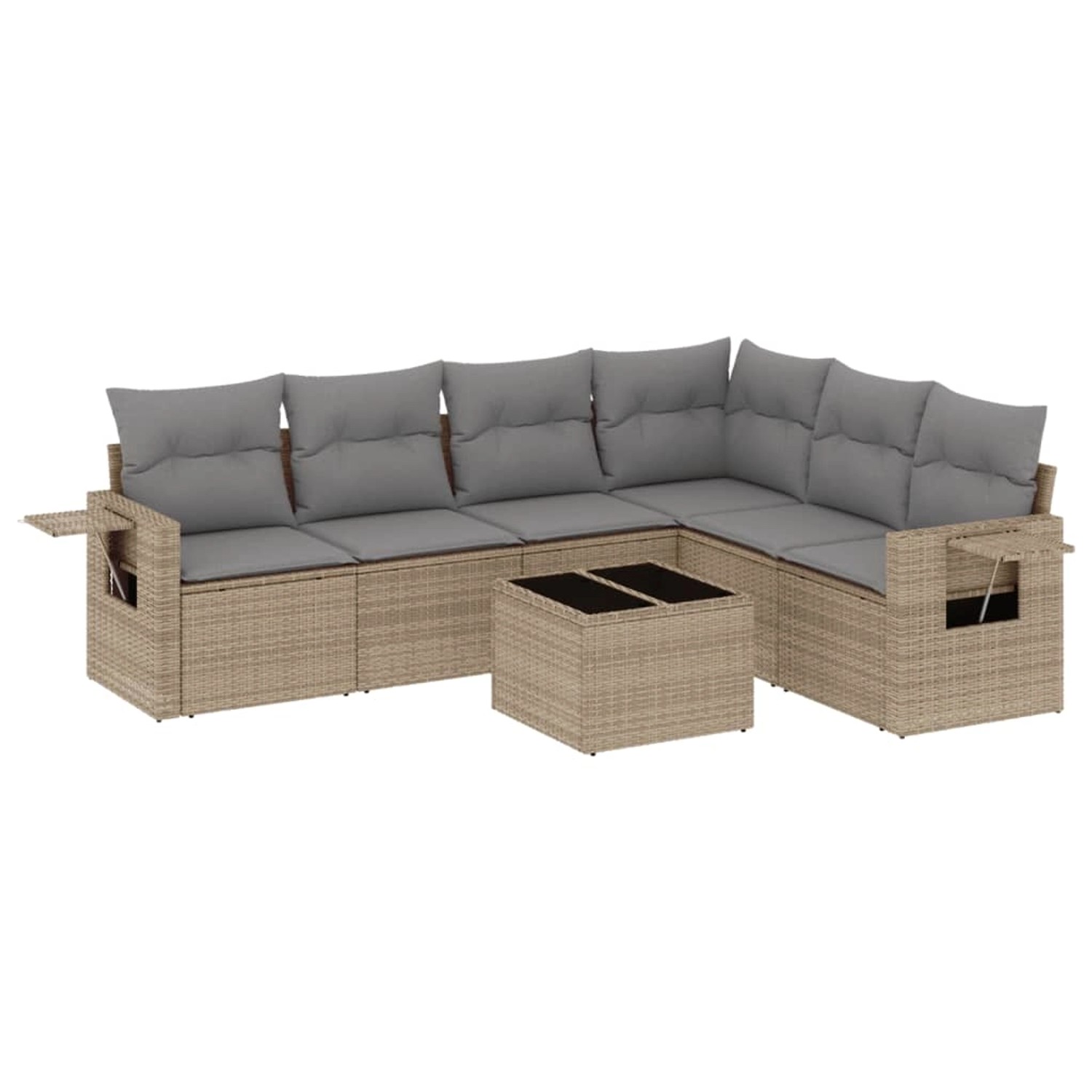 vidaXL 7-Tlg Garten-Sofagarnitur mit Kissen Beige Poly Rattan 3252556 günstig online kaufen