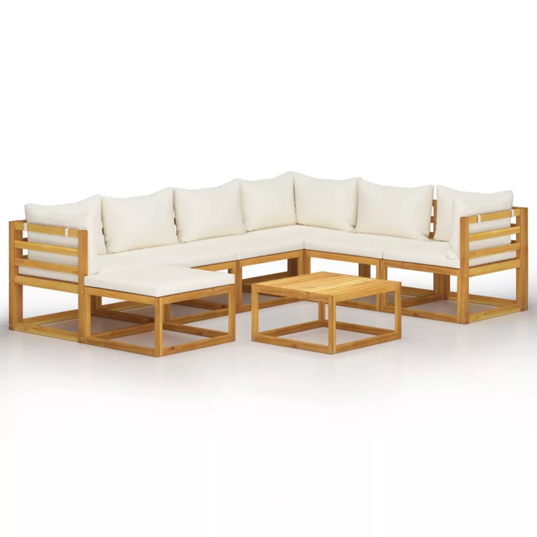 8-tlg. Garten-lounge-set Mit Auflagen Creme Massivholz Akazie günstig online kaufen