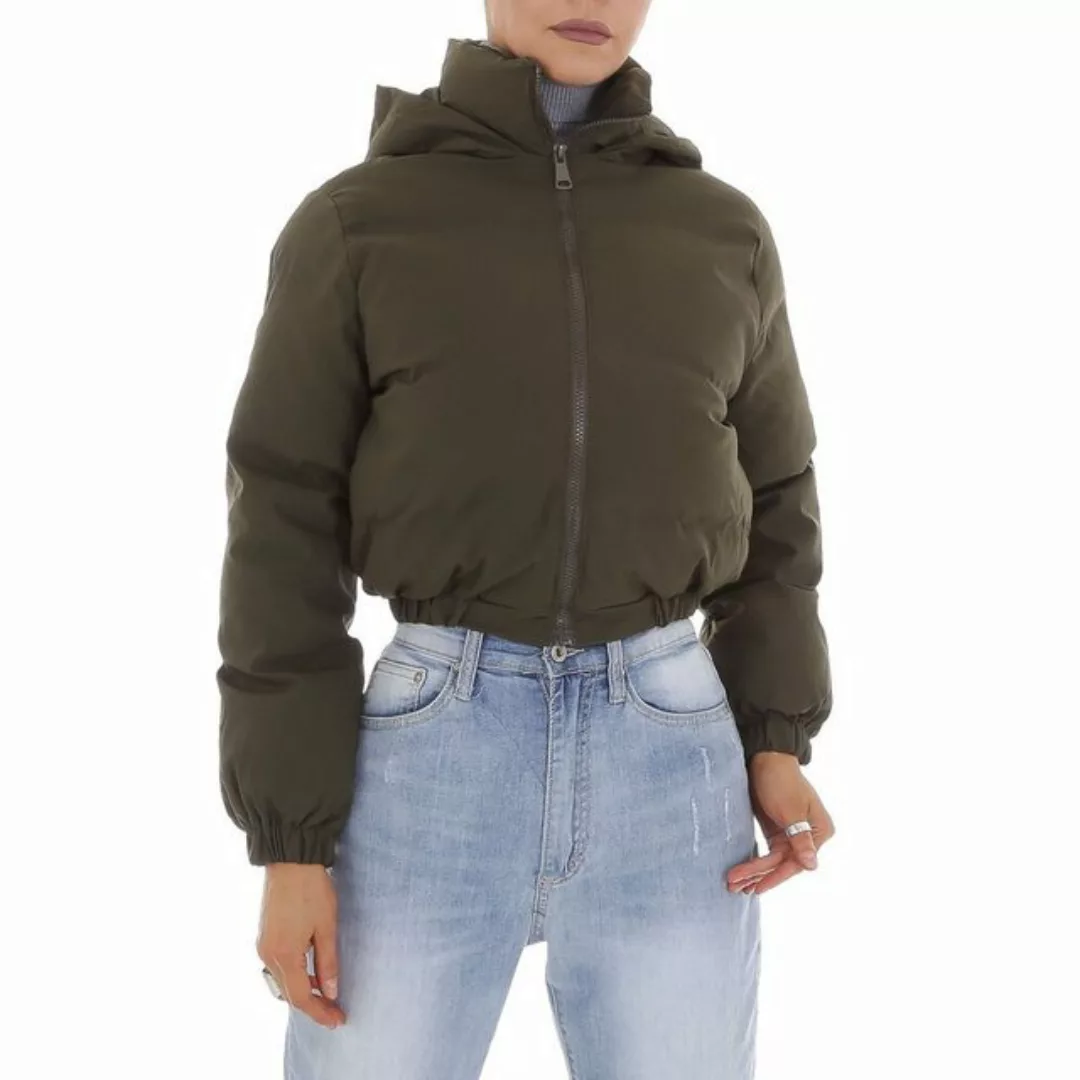 Ital-Design Steppjacke Damen Freizeit Kapuze Gefüttert Winterjacke in Khaki günstig online kaufen