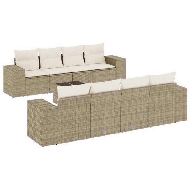 vidaXL Sofaelement 9-tlg. Garten-Sofagarnitur mit Kissen Beige Poly Rattan günstig online kaufen