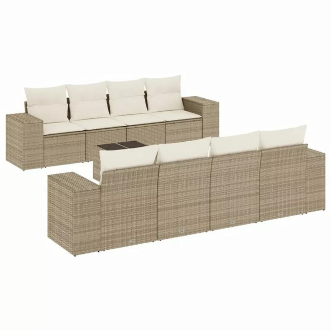 vidaXL Sofaelement 9-tlg. Garten-Sofagarnitur mit Kissen Beige Poly Rattan günstig online kaufen