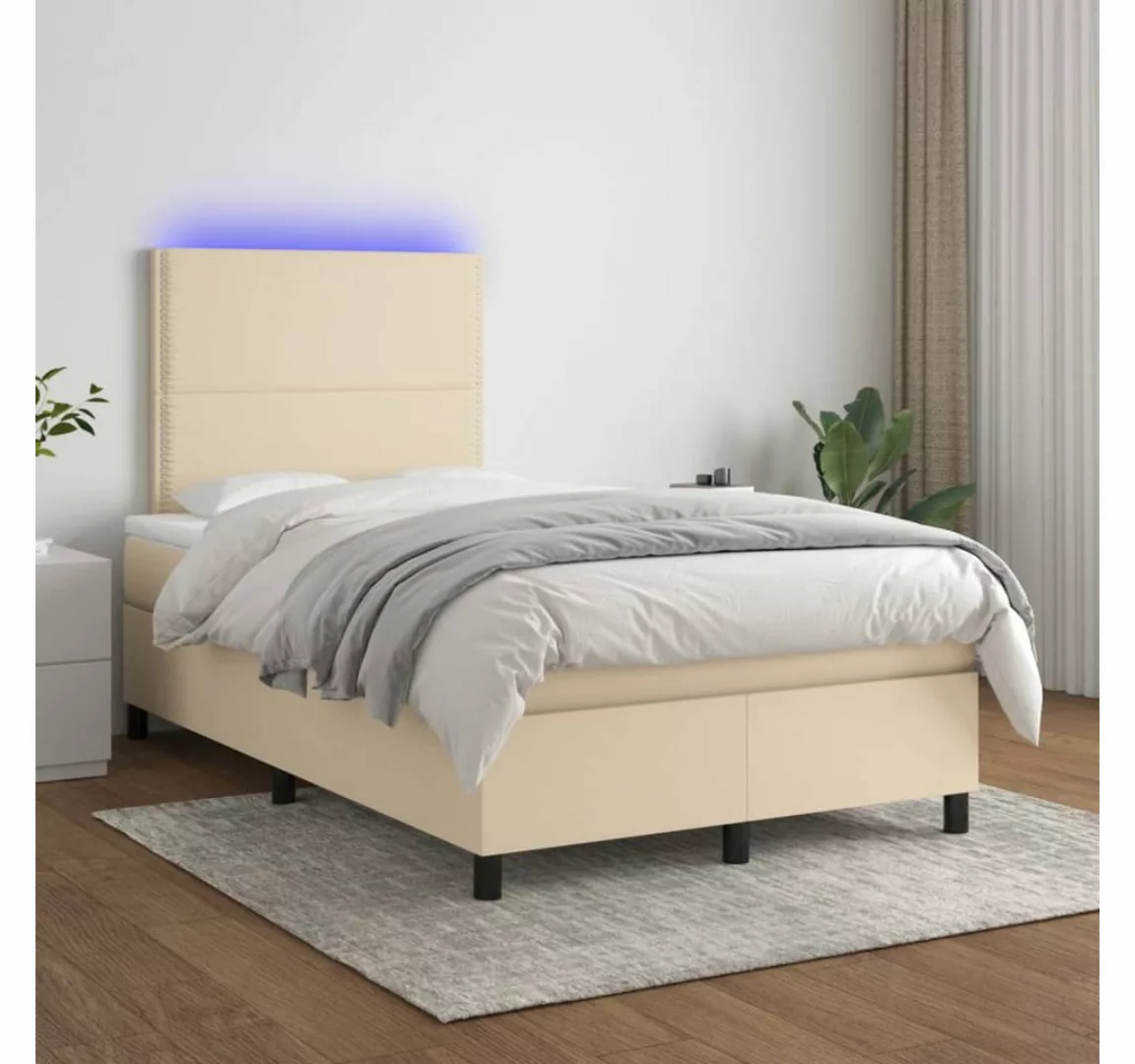 vidaXL Boxspringbett Boxspringbett mit Matratze LED Creme 120x200 cm Stoff günstig online kaufen