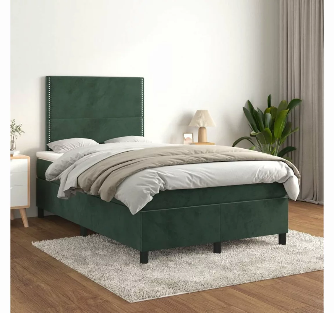 vidaXL Boxspringbett, Boxspringbett mit Matratze Dunkelgrün 120x200 cm Samt günstig online kaufen