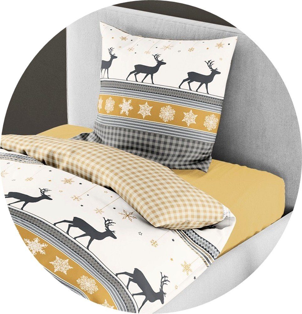 BIERBAUM Bettwäsche 135x200cm Hirsche Gold Creme, günstig online kaufen