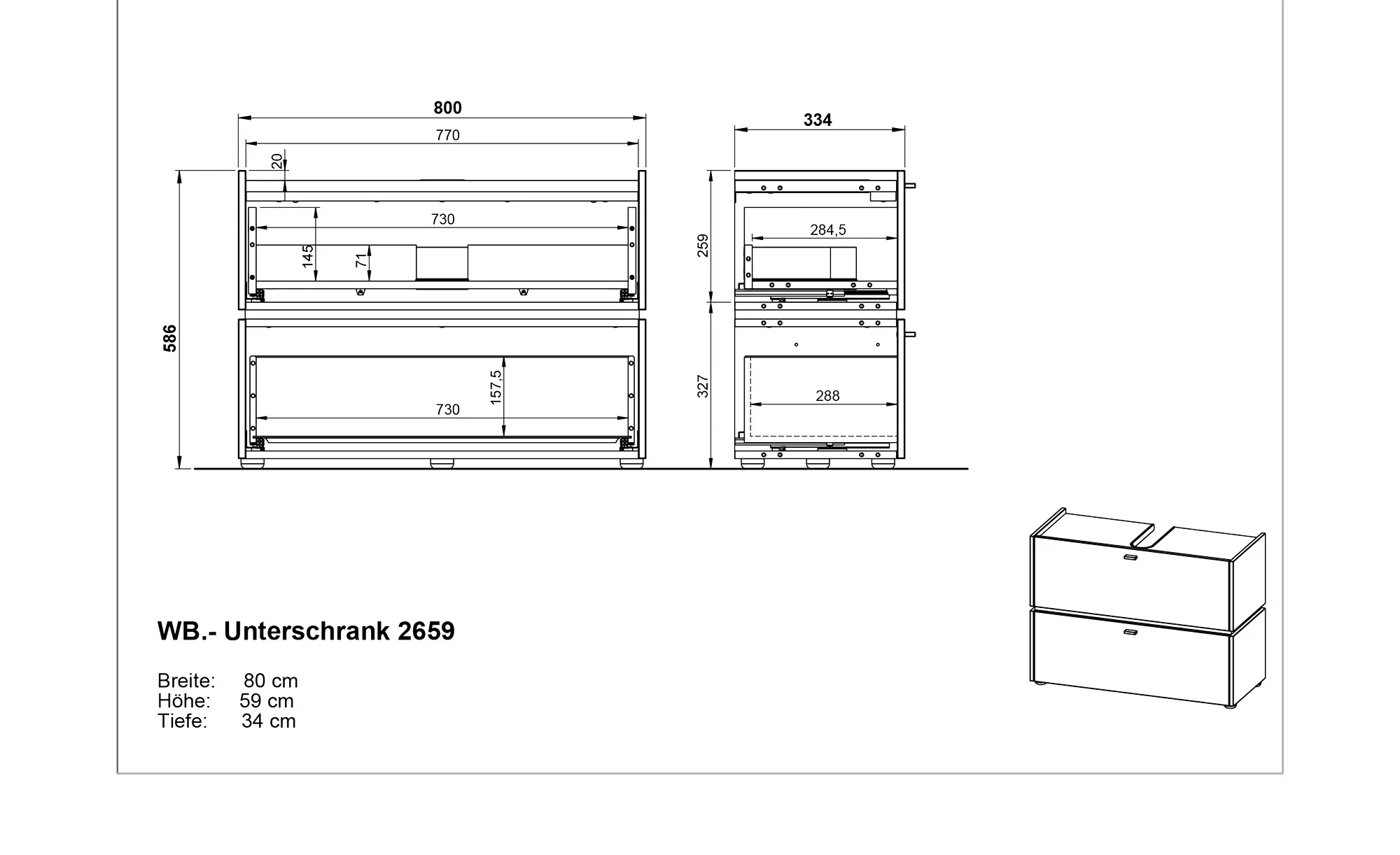 Waschbeckenunterschrank  Möhnesee ¦ grau ¦ Maße (cm): B: 80 H: 59 T: 34.0 S günstig online kaufen