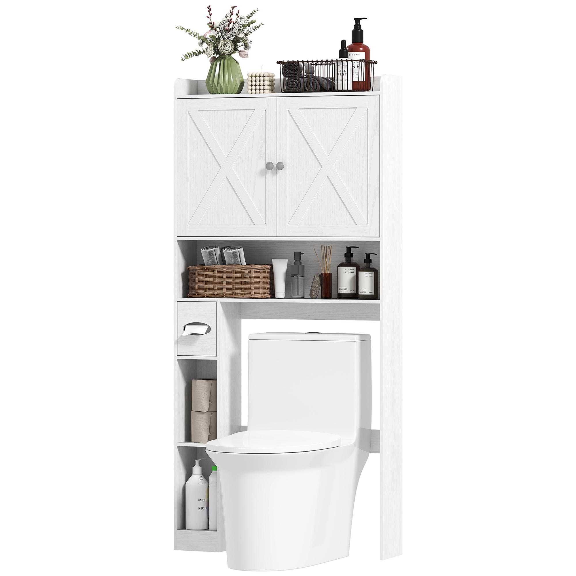 HOMCOM Toilettenaufsatzmöbel über Toilette Schrank mit X-förmigen Scheunent günstig online kaufen