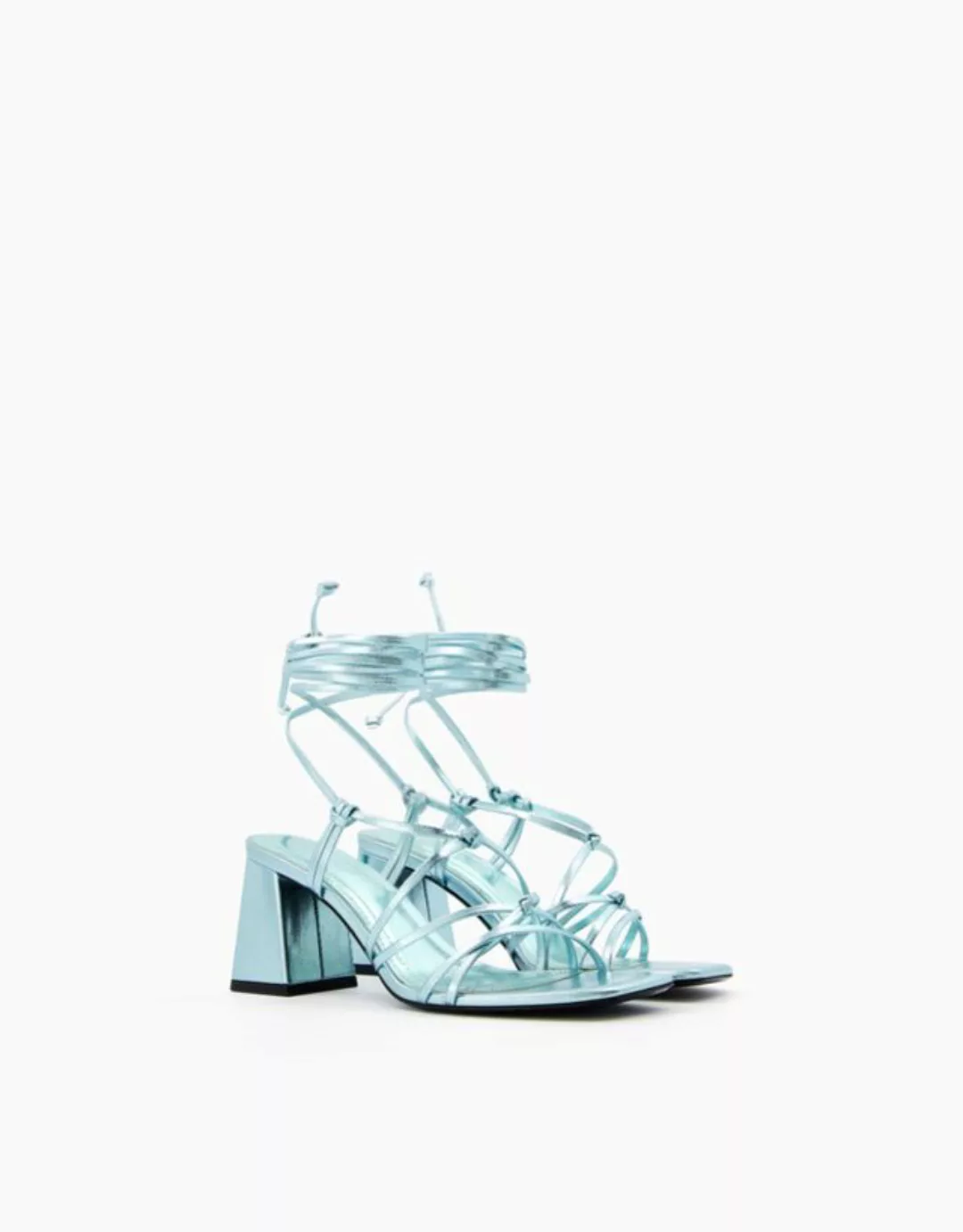 Bershka Metallic-Absatzsandalen Zum Schnüren Damen 38 Silber günstig online kaufen