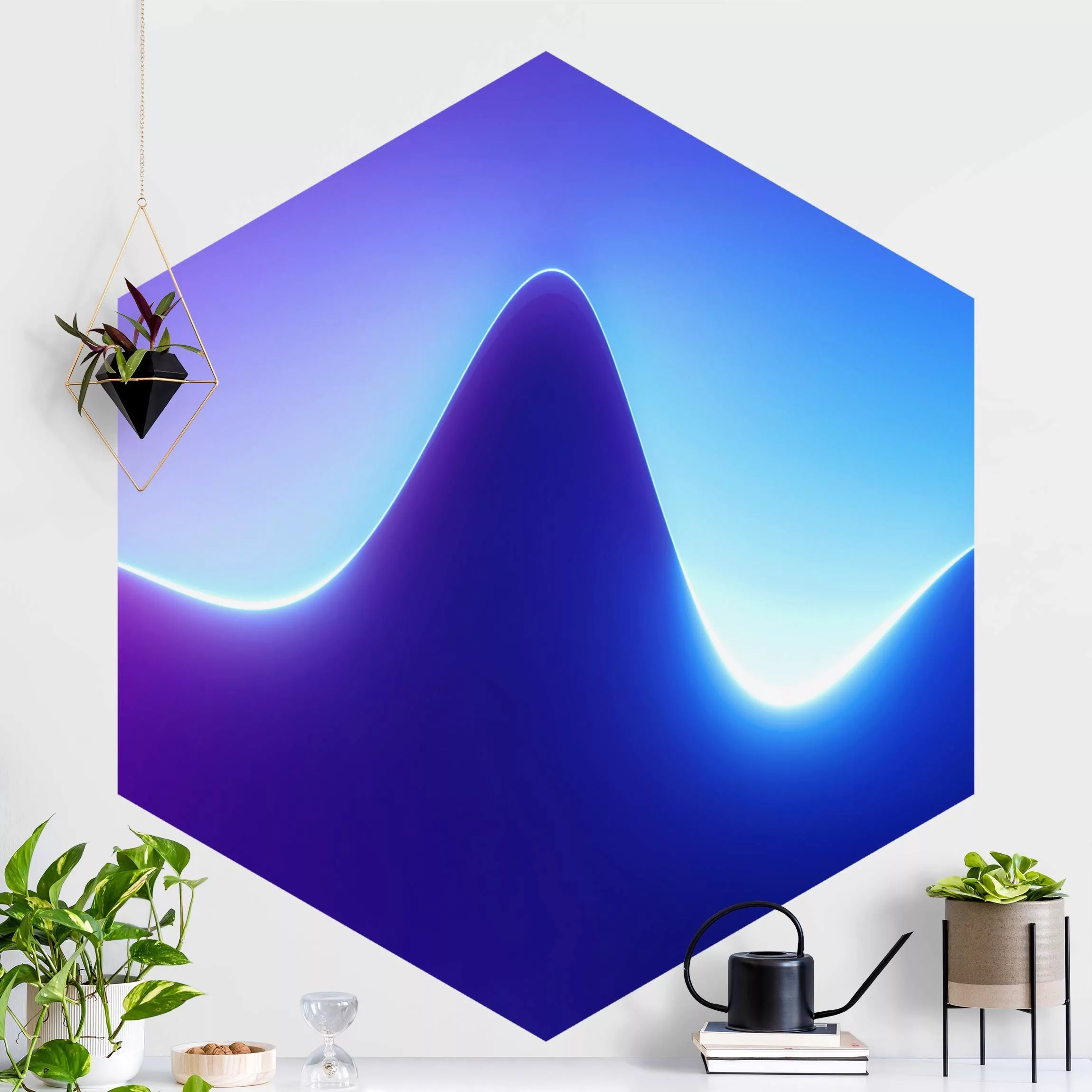 Hexagon Mustertapete selbstklebend Lichtwelle auf Blau günstig online kaufen