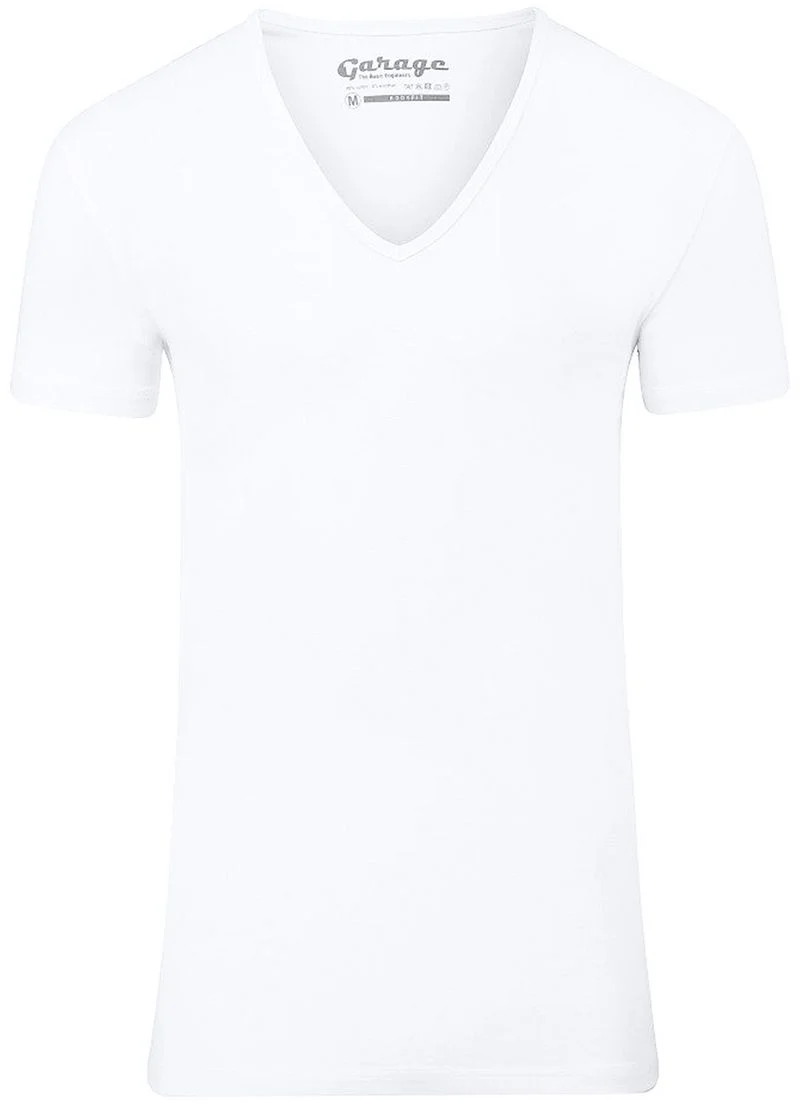 Garage Stretch Basic T-Shirt Weiss Tiefer V-Hals - Größe M günstig online kaufen