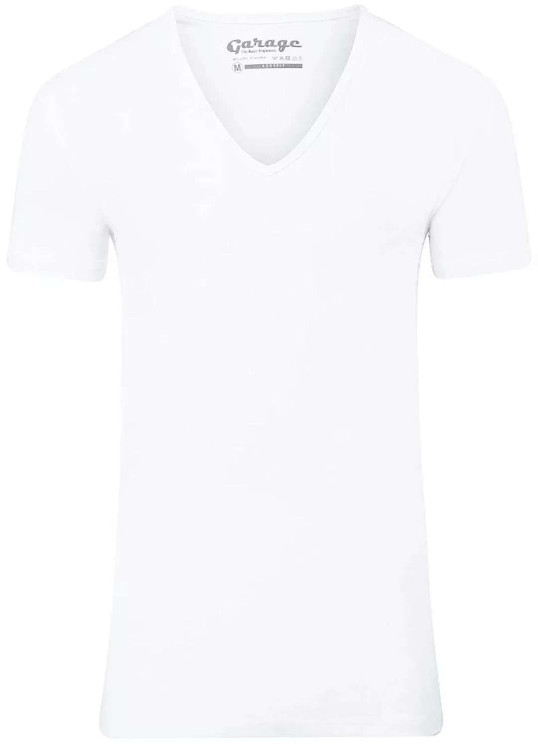 Garage Stretch Basic T-Shirt Weiss Tiefer V-Hals - Größe S günstig online kaufen