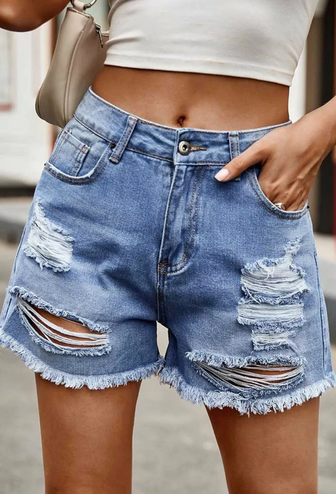 SEGUEN Jeansshorts Washed and fringed ripped jeans (Casual Shorts Women) günstig online kaufen