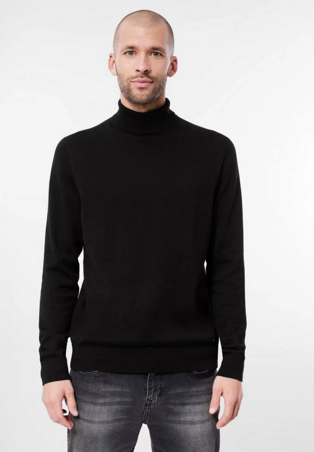 STREET ONE MEN Stehkragenpullover in Unifarbe günstig online kaufen