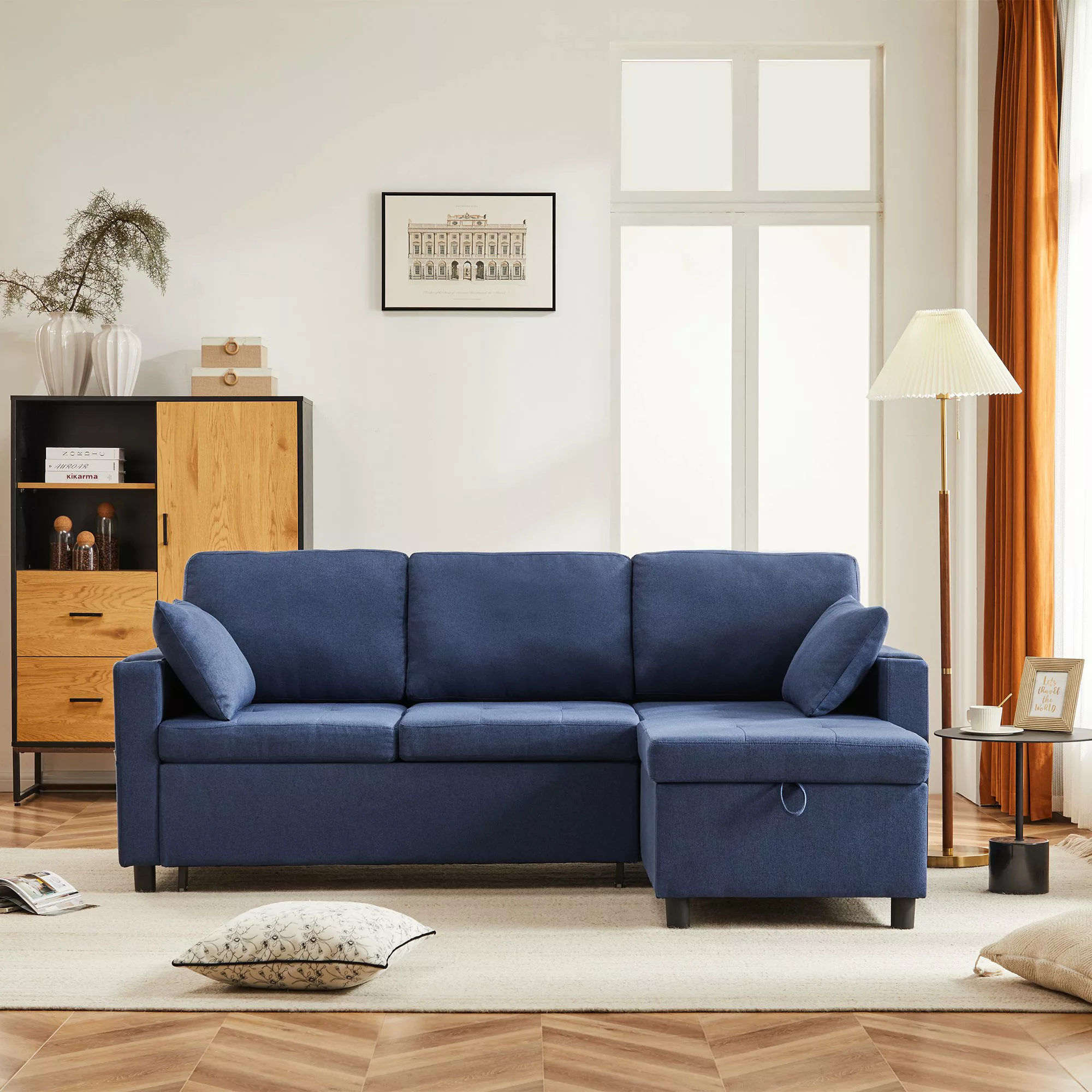 Multifunktionales L-förmiges Schlafsofa mit reversibler Chaise Longue, vers günstig online kaufen