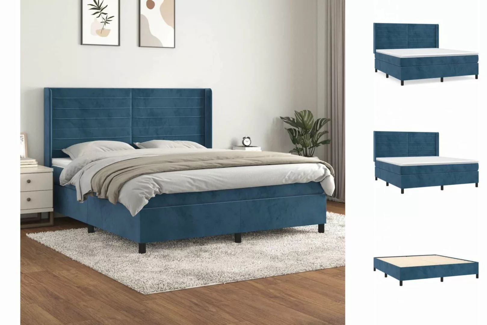 vidaXL Boxspringbett Boxspringbett mit Matratze Dunkelblau 160x200 cm Samt günstig online kaufen