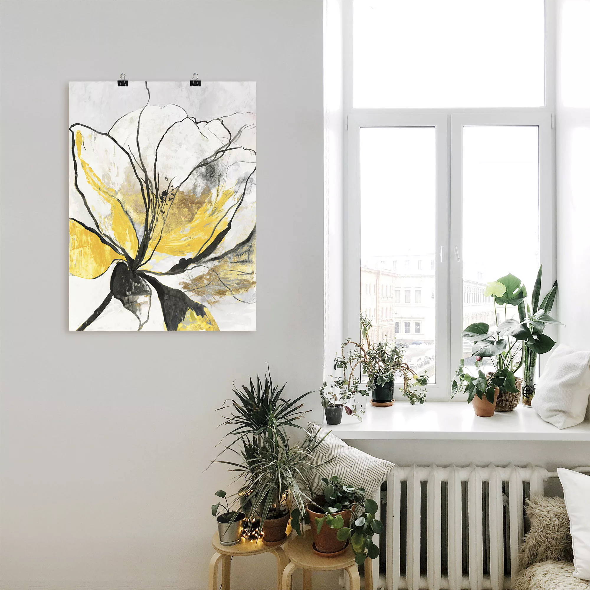 Artland Wandbild "Umrissenes Blumenmuster I gelbe Version", Blumenbilder, ( günstig online kaufen