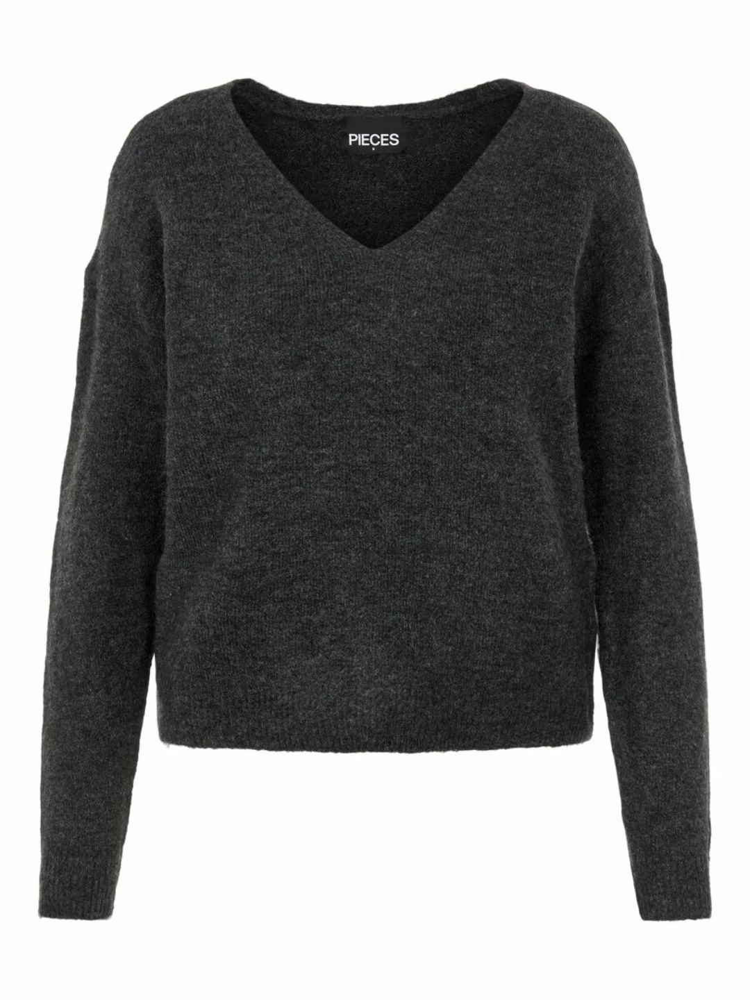 PIECES V-ausschnitt Strickpullover Damen Grau günstig online kaufen