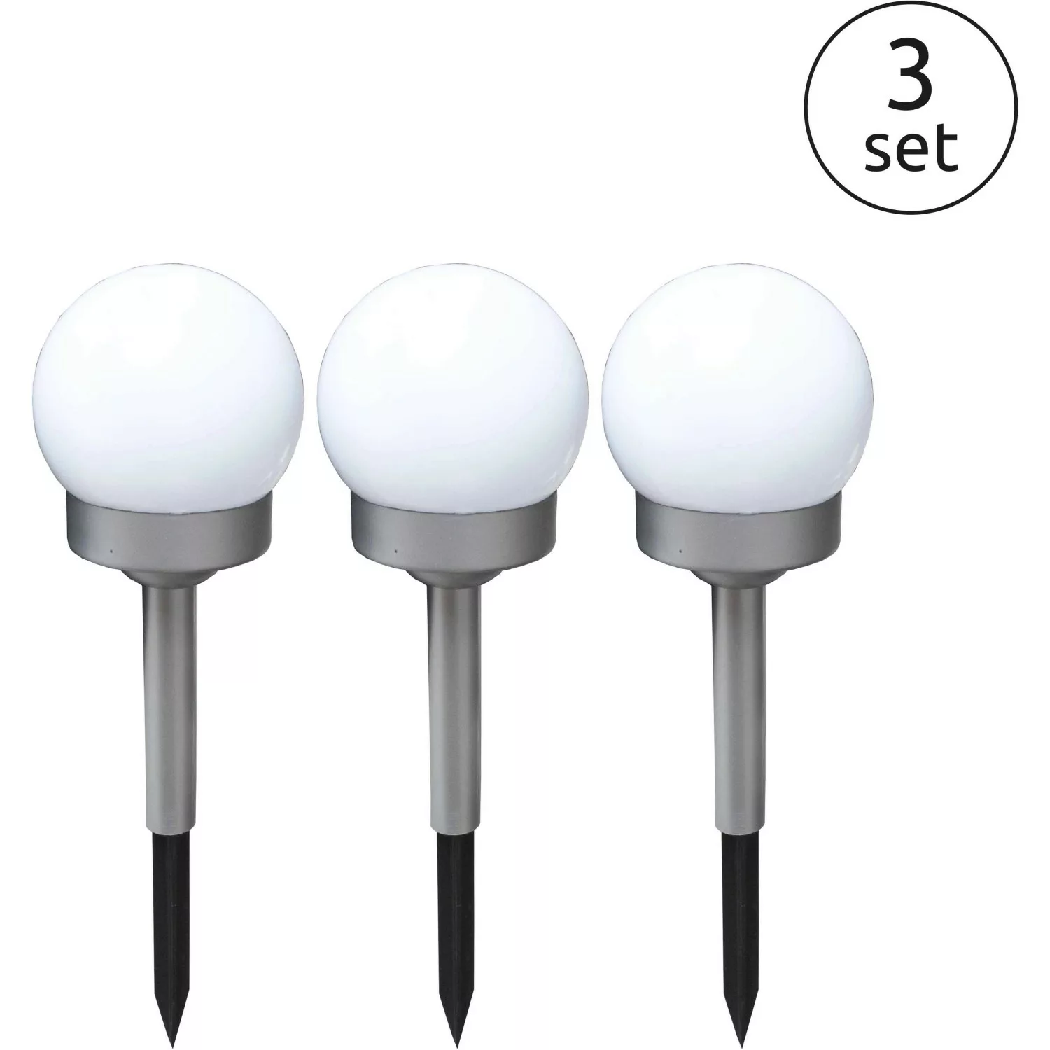 Globo LED-LED-Solarkugel mit Erdspieß Silber Metallic 3er-Set günstig online kaufen