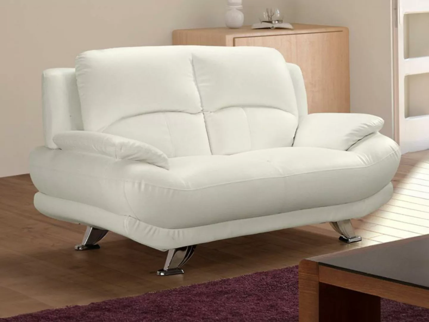 Sofa 2-Sitzer - Kunstleder - Elfenbeinfarben - MUSKO günstig online kaufen
