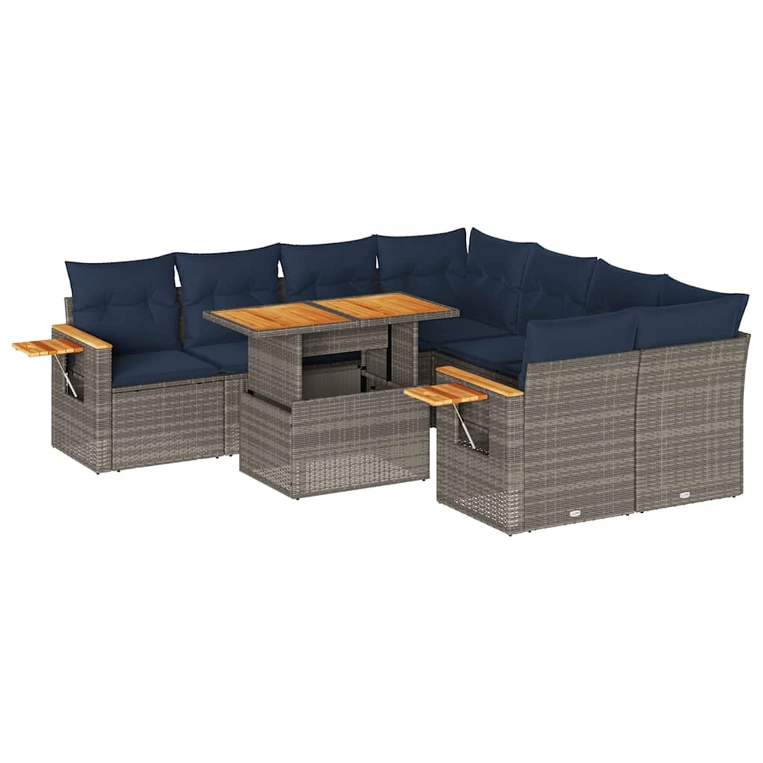 vidaXL 9-Tlg Garten-Sofagarnitur mit Kissen Grau Poly Rattan 3327582 günstig online kaufen