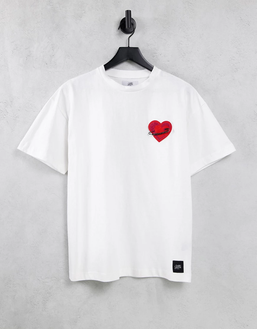 Sixth June – Oversize-T-Shirt in Weiß mit gesticktem Herz-Aufnäher günstig online kaufen