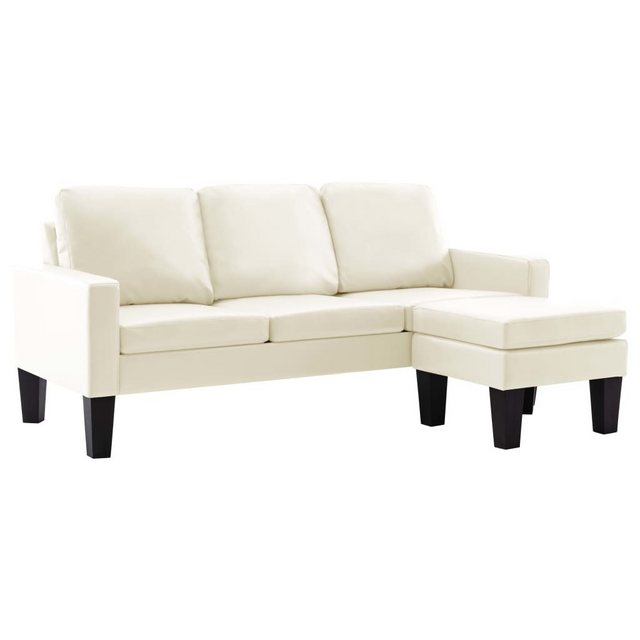 vidaXL Sofa 3 Sitzer Sofa mit Hocker Kunstleder, Creme günstig online kaufen