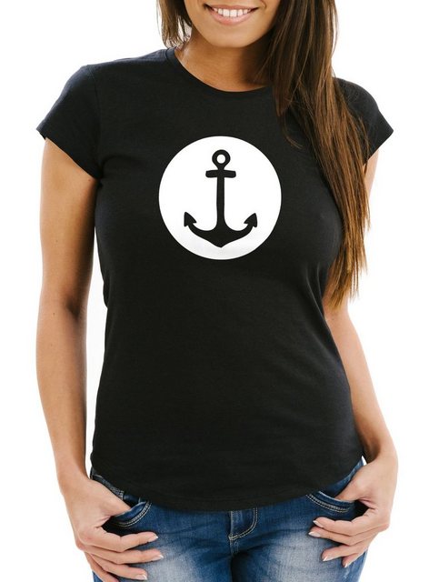 Neverless Print-Shirt läßiges Damen T-Shirt mit Anker Motiv Mond Slim Fit N günstig online kaufen