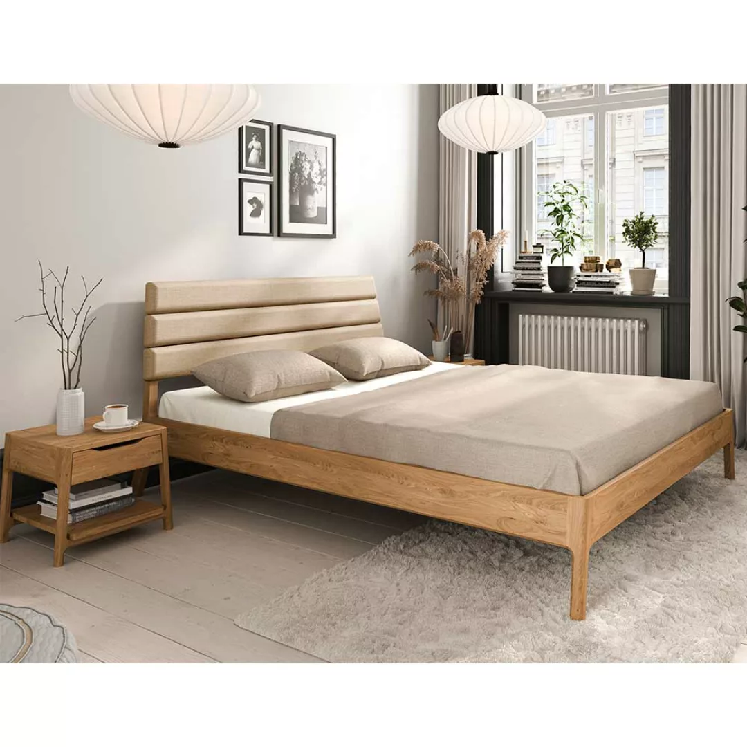 Französisches Bett in Wildeichefarben und Beige 214 cm tief günstig online kaufen