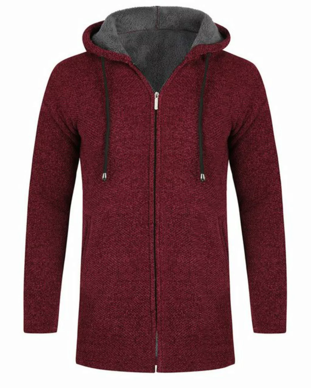 Allthemen Cardigan Herren Strickjacke mit Kapuze Lang Gefüttert Grobstrick günstig online kaufen