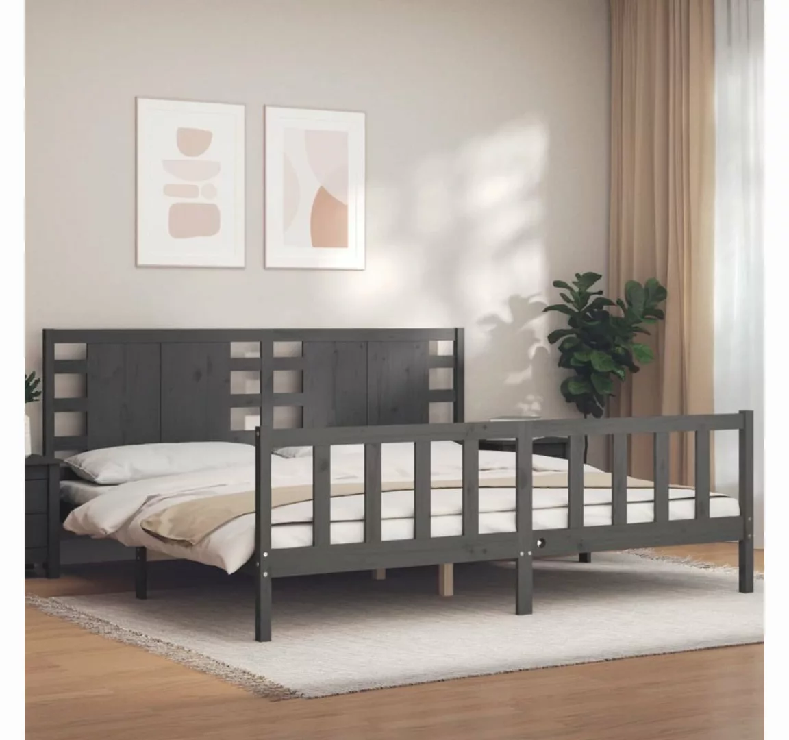 vidaXL Bett Massivholzbett mit Kopfteil Grau 200x200 cm günstig online kaufen