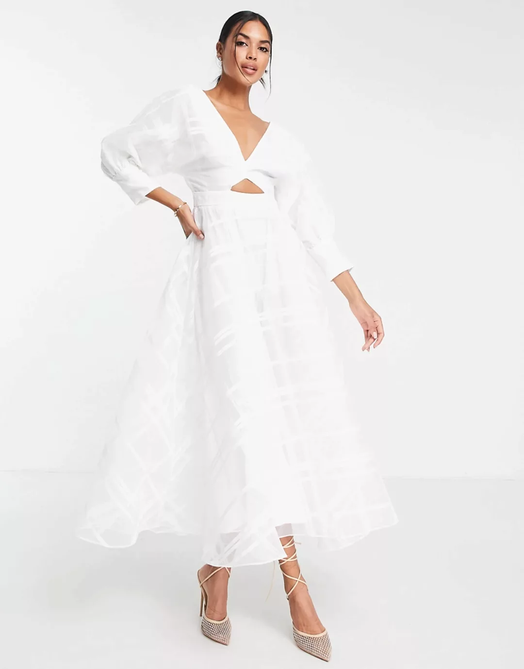 ASOS EDITION – Midikleid aus Organza in Weiß kariert günstig online kaufen