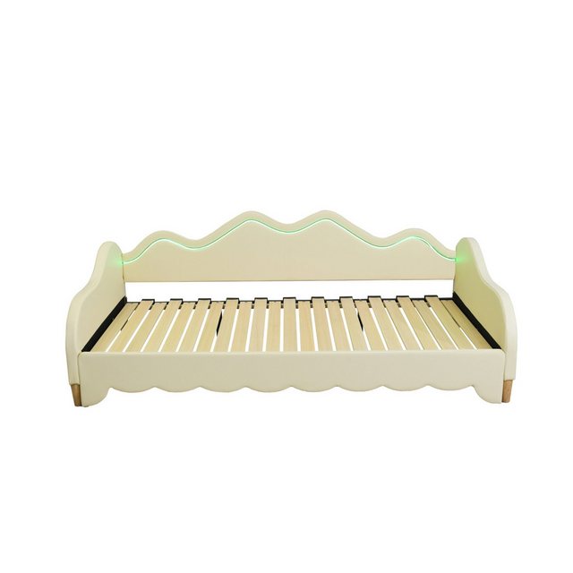 Gotagee Polsterbett Beige Kinderbett 2 in 1 Schlafsofa flaches PU LED Bett günstig online kaufen