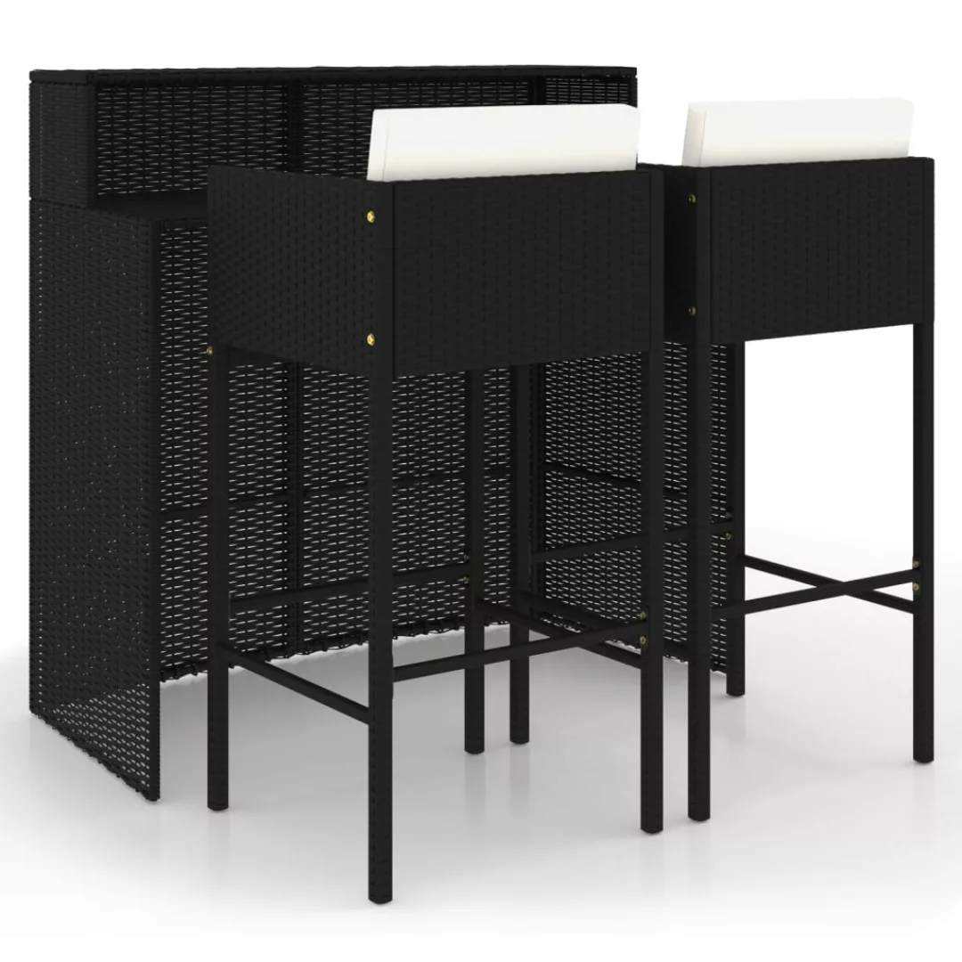 3-tlg. Gartenbar-set Mit Kissen Poly Rattan Schwarz günstig online kaufen