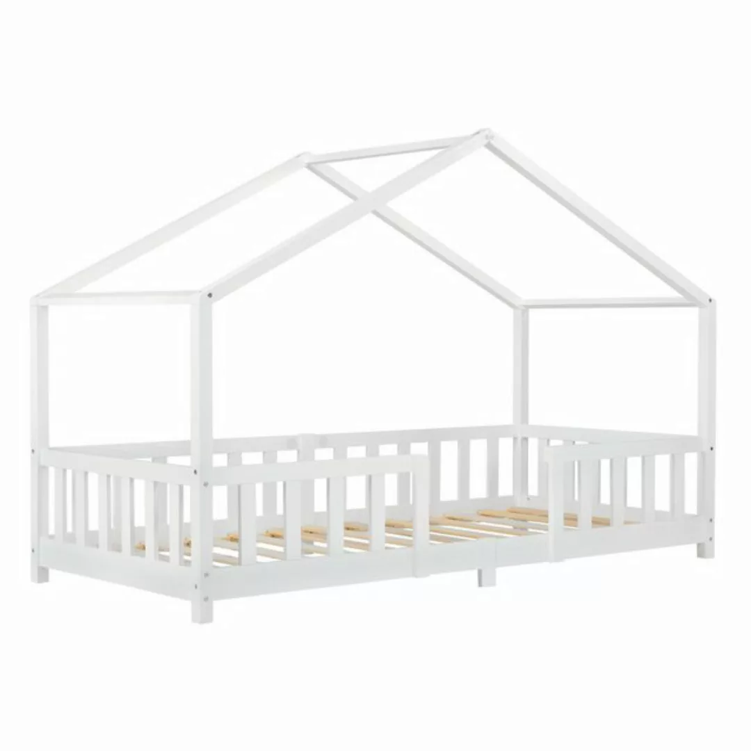 en.casa Kinderbett, »Treviolo« Haus-Optik mit Rausfallschutz 90x200 cm Weiß günstig online kaufen