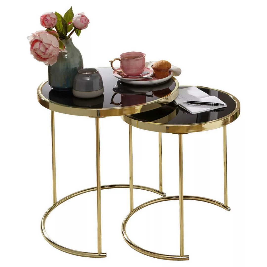 Design Satztisch COMO Schwarz/Gold Beistelltisch Metall/Glas | Couchtisch S günstig online kaufen