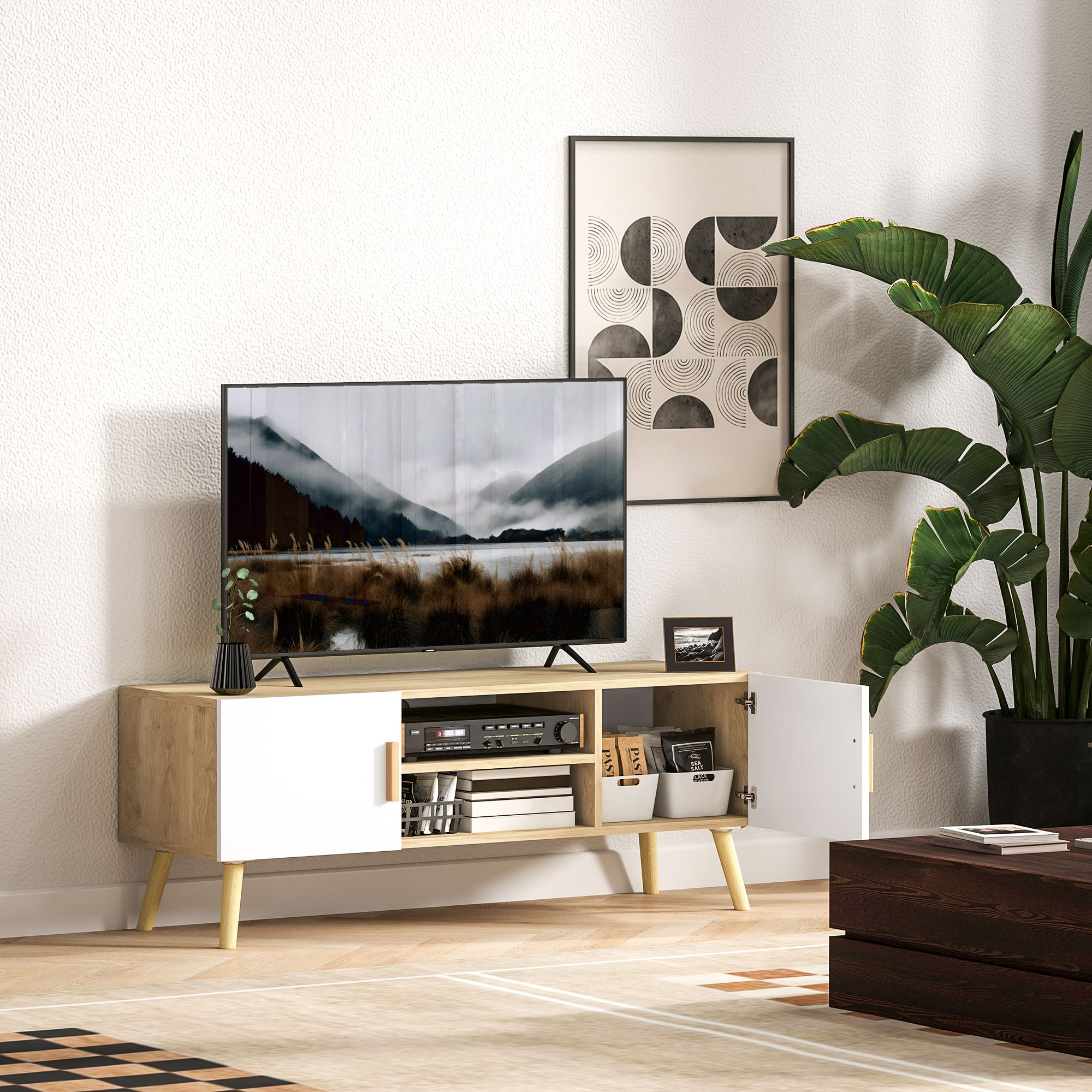 HOMCOM TV-Möbel Fernsehschrank Holz TV-Bank bis 50 Zoll mit Regalen, 2 Schr günstig online kaufen