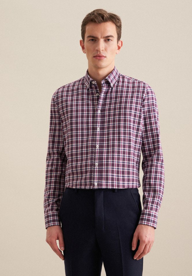 seidensticker Flanellhemd Slim Slim Langarm Button-Down-Kragen Karo günstig online kaufen