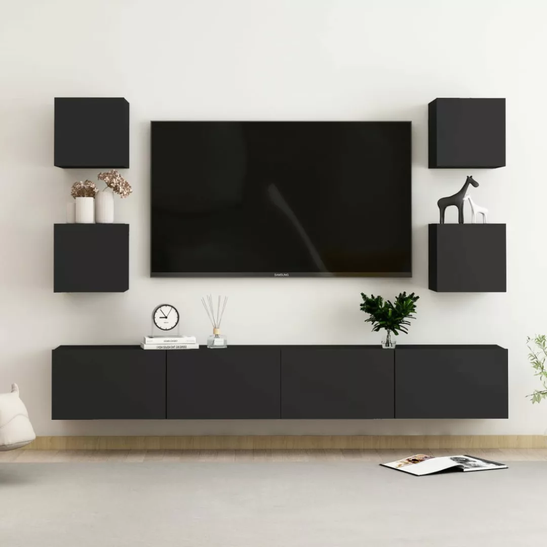 vidaXL TV-Schrank 6-tlg TV-Schrank-Set Schwarz Spanplatte TV-Konsole für Fe günstig online kaufen