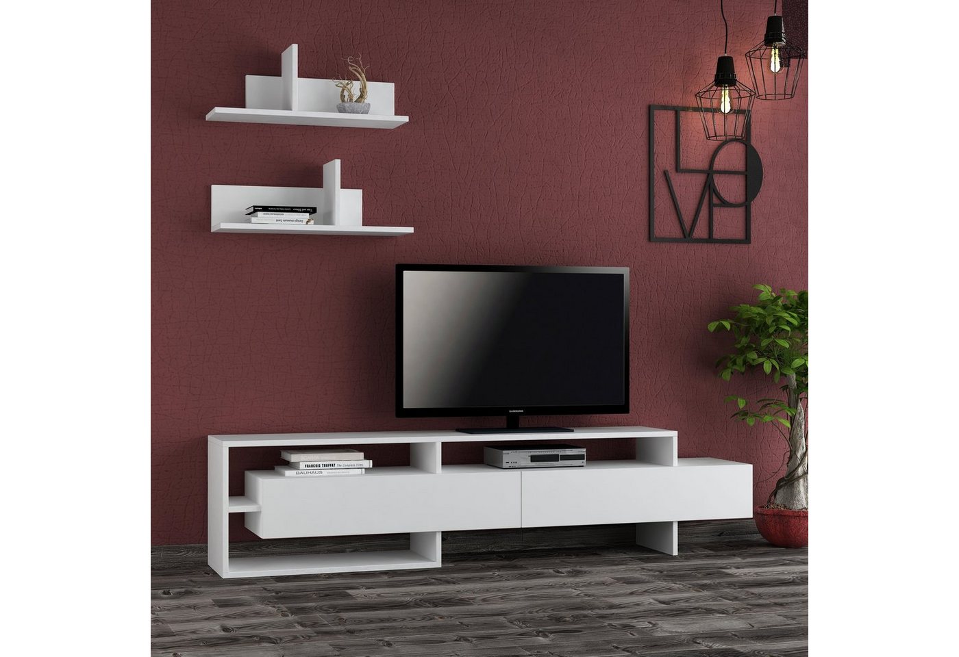 Decortie TV-Schrank Gara Modernes TV-Möbel mit Ablage und Wandregal, 180 x günstig online kaufen