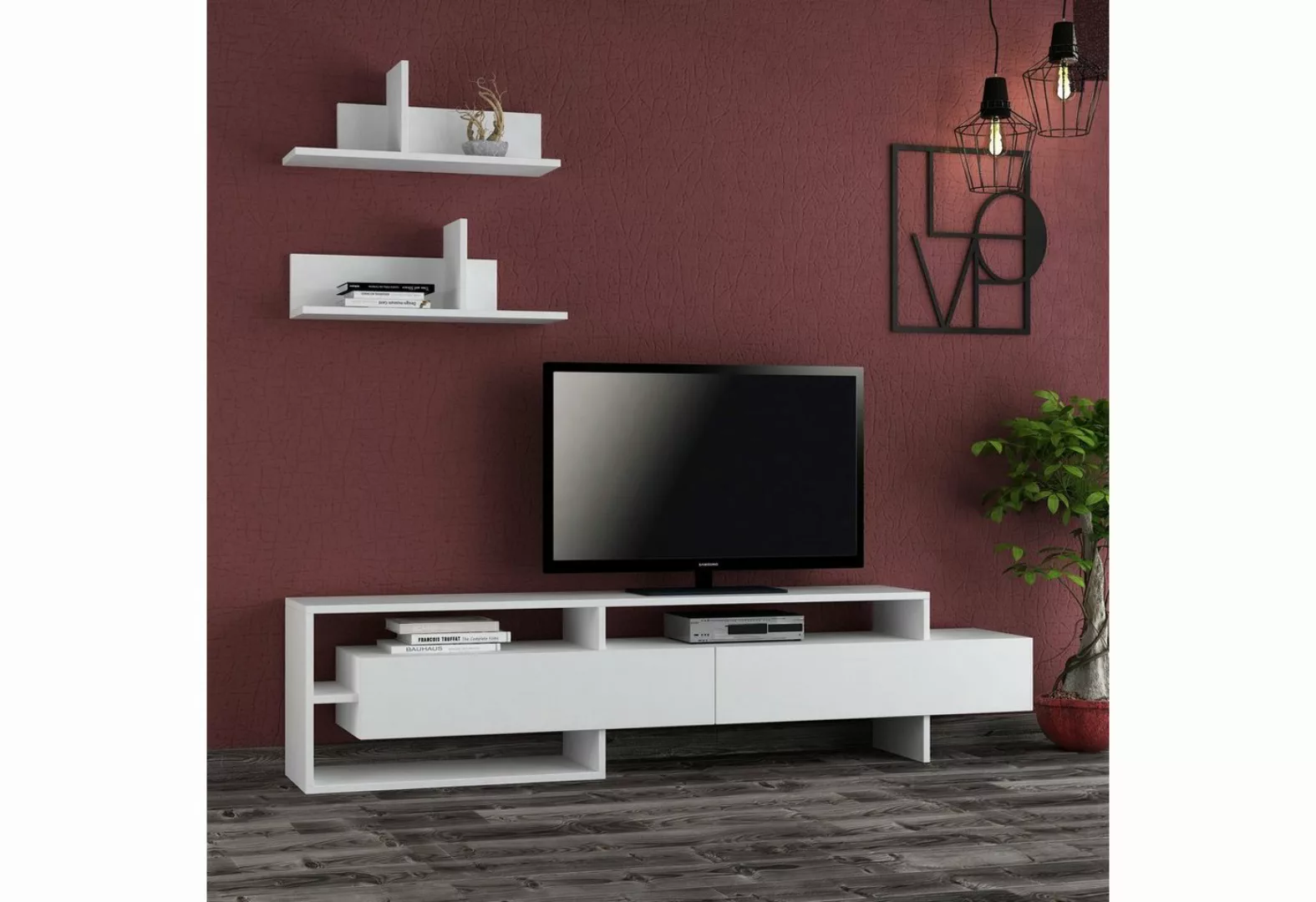 Decortie TV-Schrank Gara Modernes TV-Möbel mit Ablage und Wandregal, 180 x günstig online kaufen