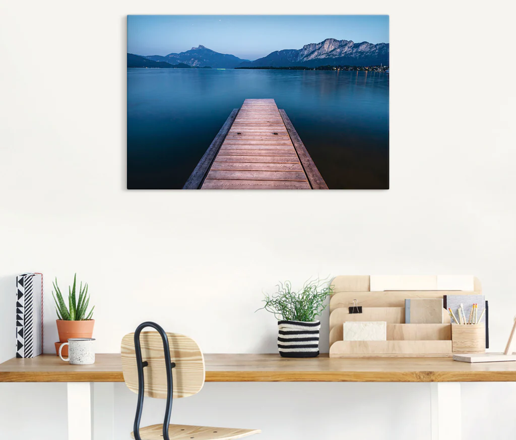 Artland Leinwandbild "Holzsteg mit Blick auf den Mondsee", Seebilder, (1 St günstig online kaufen