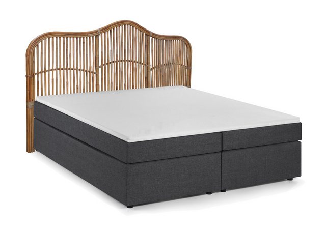 dynamic24 Boxspringbett, Boxspringbett mit Rattan-Kopfteil Rattan Grau günstig online kaufen